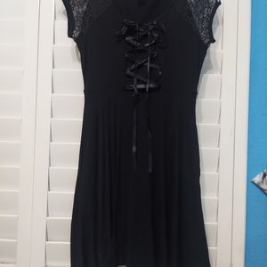 Black Corset Lace-Up Front Lace Dress